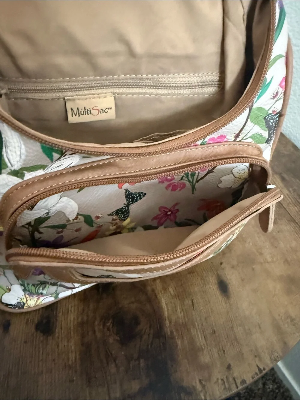 Multisac Adele Floral with Brown Trim Backpack